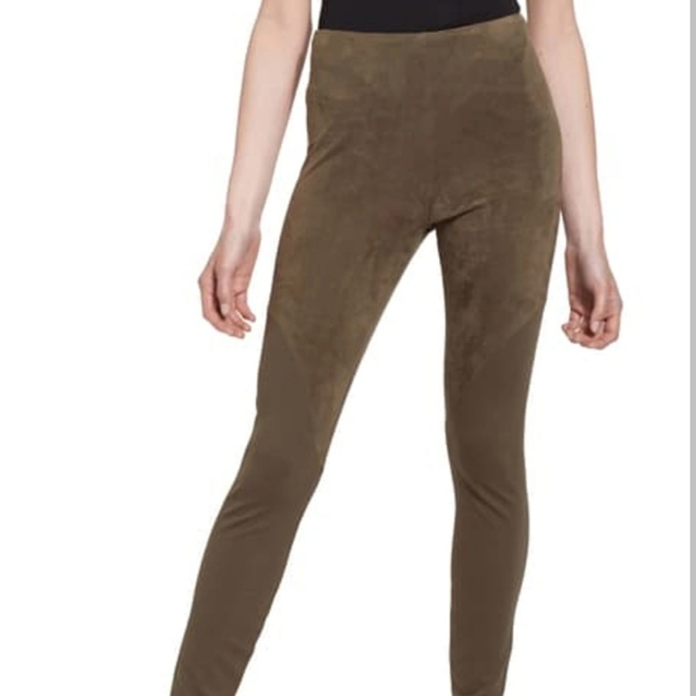 Lysse Olive Green Faux Suede and Knit Angled Seam Leggings Size Medium